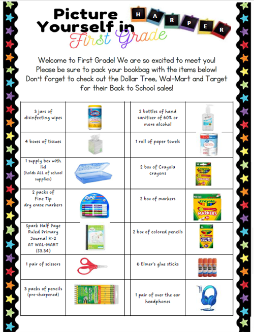 1st grade supply list